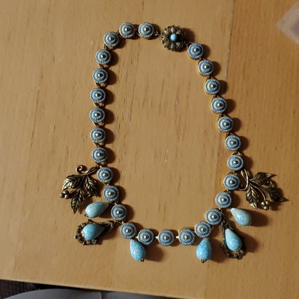 Blue and gold tone necklace